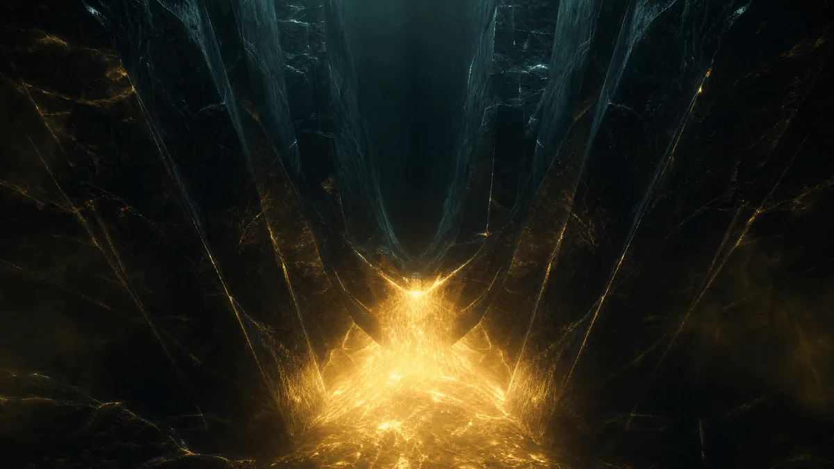 Gold light pressing against a narrowed section of the obsidian column, nothing beyond it